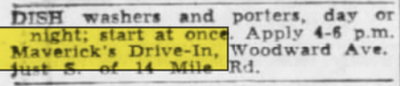 Mavericks Drive-In - Nov 07 1964 Article